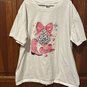 White Tee with Pink Bow Graphic